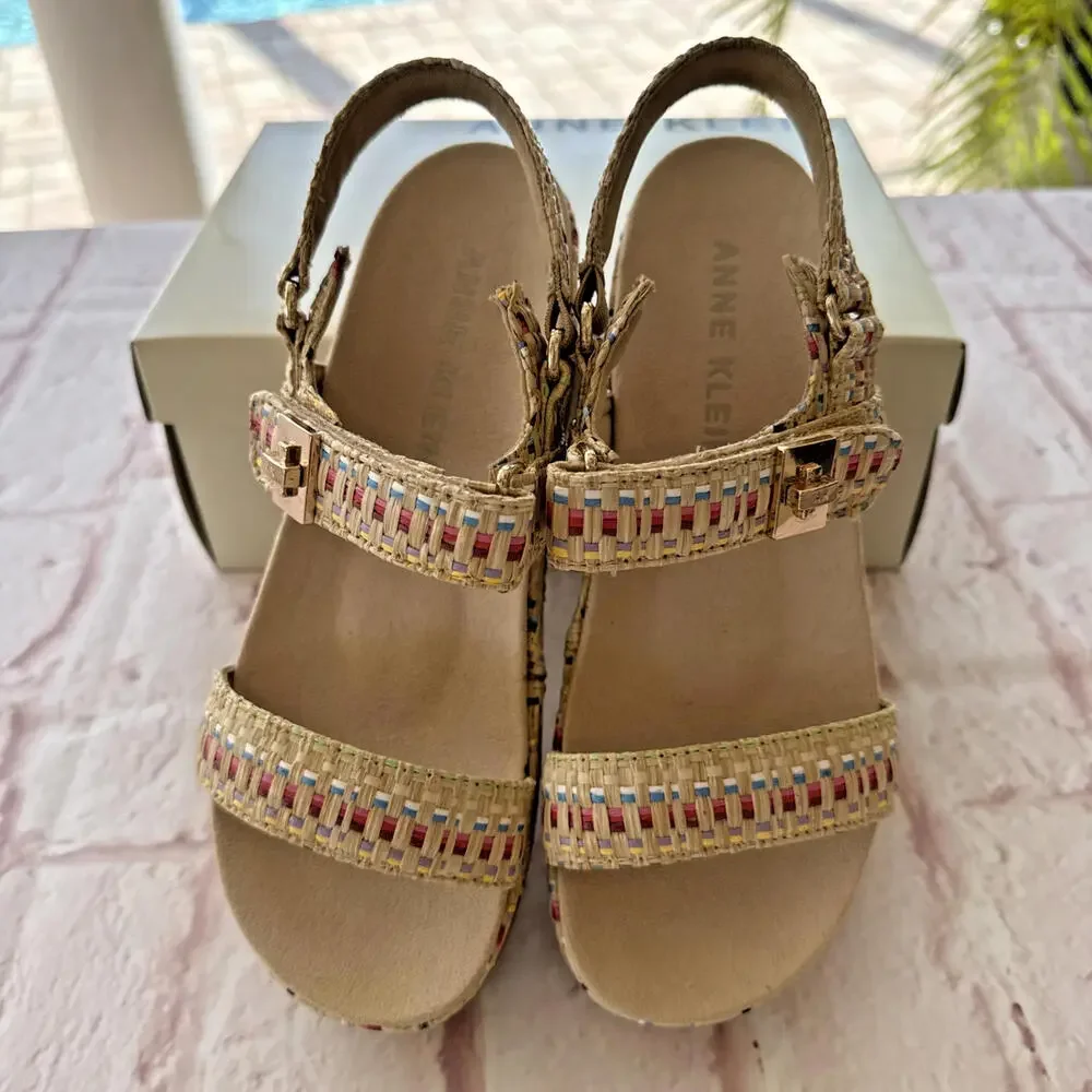Anne Klein AKVerse Multicolor Platform Sandal Rafia 7M NIB